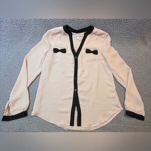 Lauren Conrad Long Sleeve Womens Button Up Blouse Size Small Ivory And Black